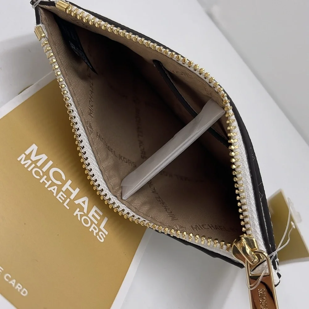 Michael Kors Jet Set Travel Medium Leather Zip Around Card Case Optic White NWT
